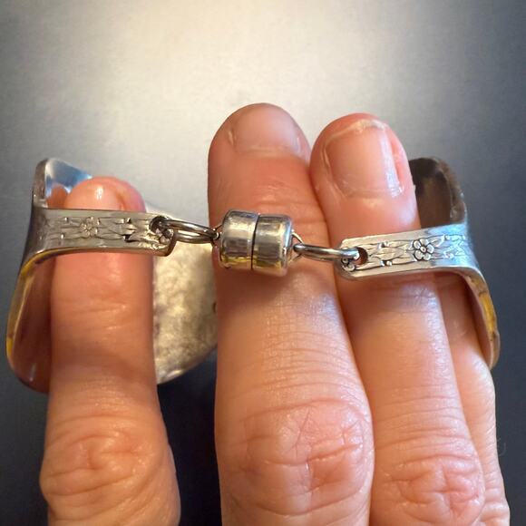 Artisan Bent Hammered Silverware Spoon Bracelet - Picture 5 of 11